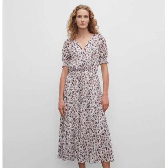 NWOT!! Club Monaco - Floral Smocked Cuff Pleated Dress - Size 2 - Picture 1 of 12